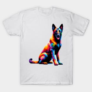 Expressive Dutch Shepherd in Vivid Splash Art T-Shirt